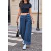 imageCicy Bell Womens Striped Wide Leg Jeans Baggy Boyfriend High Waisted Cuffed Denim Pants with PocketsDark Blue