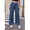 imageCicy Bell Womens Striped Wide Leg Jeans Baggy Boyfriend High Waisted Cuffed Denim Pants with PocketsDark Blue