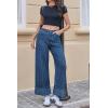 imageCicy Bell Womens Striped Wide Leg Jeans Baggy Boyfriend High Waisted Cuffed Denim Pants with PocketsDark Blue