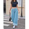 imageCicy Bell Womens Striped Wide Leg Jeans Baggy Boyfriend High Waisted Cuffed Denim Pants with PocketsLight Blue