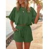 imageCicy Bell Womens Summer 2 Piece Short Sets Puff Sleeve Cropped Tops and Shorts Casual Loose Outfits Comfy Lounge SetsDeep Green