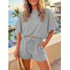 imageCicy Bell Womens Summer 2 Piece Short Sets Puff Sleeve Cropped Tops and Shorts Casual Loose Outfits Comfy Lounge SetsGray
