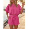 imageCicy Bell Womens Summer 2 Piece Short Sets Puff Sleeve Cropped Tops and Shorts Casual Loose Outfits Comfy Lounge SetsRose Red