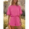 imageCicy Bell Womens Summer 2 Piece Short Sets Puff Sleeve Cropped Tops and Shorts Casual Loose Outfits Comfy Lounge SetsRose Red