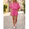 imageCicy Bell Womens Summer 2 Piece Short Sets Puff Sleeve Cropped Tops and Shorts Casual Loose Outfits Comfy Lounge SetsRose Red