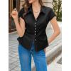 imageCicy Bell Womens Summer Button Down Shirts Short Sleeve Slim Fit Petite Ruched Cotton Blouses Cute Going Out TopsBlack