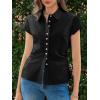 imageCicy Bell Womens Summer Button Down Shirts Short Sleeve Slim Fit Petite Ruched Cotton Blouses Cute Going Out TopsBlack