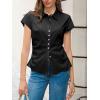 imageCicy Bell Womens Summer Button Down Shirts Short Sleeve Slim Fit Petite Ruched Cotton Blouses Cute Going Out TopsBlack