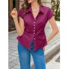 imageCicy Bell Womens Summer Button Down Shirts Short Sleeve Slim Fit Petite Ruched Cotton Blouses Cute Going Out TopsFuchsia
