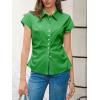 imageCicy Bell Womens Summer Button Down Shirts Short Sleeve Slim Fit Petite Ruched Cotton Blouses Cute Going Out TopsGreen