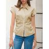 imageCicy Bell Womens Summer Button Down Shirts Short Sleeve Slim Fit Petite Ruched Cotton Blouses Cute Going Out TopsLight Khaki