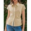 imageCicy Bell Womens Summer Button Down Shirts Short Sleeve Slim Fit Petite Ruched Cotton Blouses Cute Going Out TopsLight Khaki