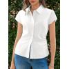 imageCicy Bell Womens Summer Button Down Shirts Short Sleeve Slim Fit Petite Ruched Cotton Blouses Cute Going Out TopsWhite