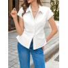 imageCicy Bell Womens Summer Button Down Shirts Short Sleeve Slim Fit Petite Ruched Cotton Blouses Cute Going Out TopsWhite