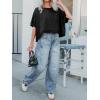 imageCicy Bell Womens Summer Cropped TShirts Boxy Casual Short Sleeve Crew Neck Tops Acid Wash Cotton Loose Fit Tee ShirtsBlack