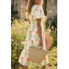 imageCicy Bell Womens Summer Floral Print Maxi Dress A Line Puff Short Sleeve V Neck Boho Dresses Flowy Beach Vacation OutfitsBeige