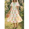 imageCicy Bell Womens Summer Floral Print Maxi Dress A Line Puff Short Sleeve V Neck Boho Dresses Flowy Beach Vacation OutfitsBeige