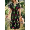 imageCicy Bell Womens Summer Floral Print Maxi Dress A Line Puff Short Sleeve V Neck Boho Dresses Flowy Beach Vacation OutfitsBlack