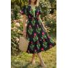 imageCicy Bell Womens Summer Floral Print Maxi Dress A Line Puff Short Sleeve V Neck Boho Dresses Flowy Beach Vacation OutfitsBlack