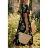 imageCicy Bell Womens Summer Floral Print Maxi Dress A Line Puff Short Sleeve V Neck Boho Dresses Flowy Beach Vacation OutfitsBlack