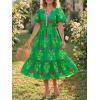 imageCicy Bell Womens Summer Floral Print Maxi Dress A Line Puff Short Sleeve V Neck Boho Dresses Flowy Beach Vacation OutfitsGreen