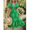 imageCicy Bell Womens Summer Floral Print Maxi Dress A Line Puff Short Sleeve V Neck Boho Dresses Flowy Beach Vacation OutfitsGreen