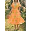 imageCicy Bell Womens Summer Floral Print Maxi Dress A Line Puff Short Sleeve V Neck Boho Dresses Flowy Beach Vacation OutfitsOrange