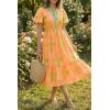 imageCicy Bell Womens Summer Floral Print Maxi Dress A Line Puff Short Sleeve V Neck Boho Dresses Flowy Beach Vacation OutfitsOrange