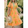 imageCicy Bell Womens Summer Floral Print Maxi Dress A Line Puff Short Sleeve V Neck Boho Dresses Flowy Beach Vacation OutfitsOrange