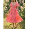 imageCicy Bell Womens Summer Floral Print Maxi Dress A Line Puff Short Sleeve V Neck Boho Dresses Flowy Beach Vacation OutfitsPink