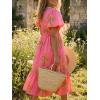 imageCicy Bell Womens Summer Floral Print Maxi Dress A Line Puff Short Sleeve V Neck Boho Dresses Flowy Beach Vacation OutfitsPink