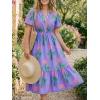 imageCicy Bell Womens Summer Floral Print Maxi Dress A Line Puff Short Sleeve V Neck Boho Dresses Flowy Beach Vacation OutfitsPurple