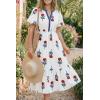 imageCicy Bell Womens Summer Floral Print Maxi Dress A Line Puff Short Sleeve V Neck Boho Dresses Flowy Beach Vacation OutfitsRed