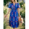 imageCicy Bell Womens Summer Floral Print Maxi Dress A Line Puff Short Sleeve V Neck Boho Dresses Flowy Beach Vacation OutfitsRoyal Blue