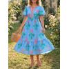 imageCicy Bell Womens Summer Floral Print Maxi Dress A Line Puff Short Sleeve V Neck Boho Dresses Flowy Beach Vacation OutfitsSky Blue