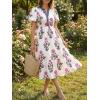 imageCicy Bell Womens Summer Floral Print Maxi Dress A Line Puff Short Sleeve V Neck Boho Dresses Flowy Beach Vacation OutfitsWhite