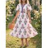 imageCicy Bell Womens Summer Floral Print Maxi Dress A Line Puff Short Sleeve V Neck Boho Dresses Flowy Beach Vacation OutfitsWhite