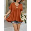 imageCicy Bell Womens Summer Peplum Tops Oversized Babydoll Short Sleeve V Neck T Shirts Casual Loose Pleated Swing BlouseBrick Red