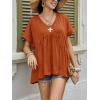 imageCicy Bell Womens Summer Peplum Tops Oversized Babydoll Short Sleeve V Neck T Shirts Casual Loose Pleated Swing BlouseBrick Red