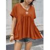 imageCicy Bell Womens Summer Peplum Tops Oversized Babydoll Short Sleeve V Neck T Shirts Casual Loose Pleated Swing BlouseBrick Red