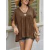 imageCicy Bell Womens Summer Peplum Tops Oversized Babydoll Short Sleeve V Neck T Shirts Casual Loose Pleated Swing BlouseBrown