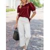 imageCicy Bell Womens Summer Puff Sleeve Blouses Casual Dressy Ruffle V Neck Tops Color Block Striped Loose Fit Button Polo ShirtsBurgundy