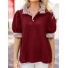 imageCicy Bell Womens Summer Puff Sleeve Blouses Casual Dressy Ruffle V Neck Tops Color Block Striped Loose Fit Button Polo ShirtsBurgundy