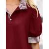 imageCicy Bell Womens Summer Puff Sleeve Blouses Casual Dressy Ruffle V Neck Tops Color Block Striped Loose Fit Button Polo ShirtsBurgundy