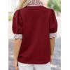 imageCicy Bell Womens Summer Puff Sleeve Blouses Casual Dressy Ruffle V Neck Tops Color Block Striped Loose Fit Button Polo ShirtsBurgundy