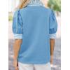 imageCicy Bell Womens Summer Puff Sleeve Blouses Casual Dressy Ruffle V Neck Tops Color Block Striped Loose Fit Button Polo ShirtsSky Blue