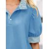 imageCicy Bell Womens Summer Puff Sleeve Blouses Casual Dressy Ruffle V Neck Tops Color Block Striped Loose Fit Button Polo ShirtsSky Blue