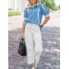 imageCicy Bell Womens Summer Puff Sleeve Blouses Casual Dressy Ruffle V Neck Tops Color Block Striped Loose Fit Button Polo ShirtsSky Blue