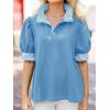 imageCicy Bell Womens Summer Puff Sleeve Blouses Casual Dressy Ruffle V Neck Tops Color Block Striped Loose Fit Button Polo ShirtsSky Blue