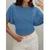imageCicy Bell Womens Summer Wrap Tops Casual Short Sleeve Tie Back Cinched Waist T Shirts Trendy Boat Neck BlouseBlue